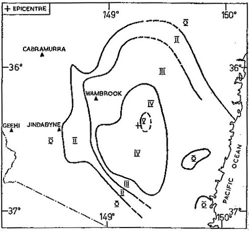Fig. 3. Isoseismal map for Rock Flat earthquake